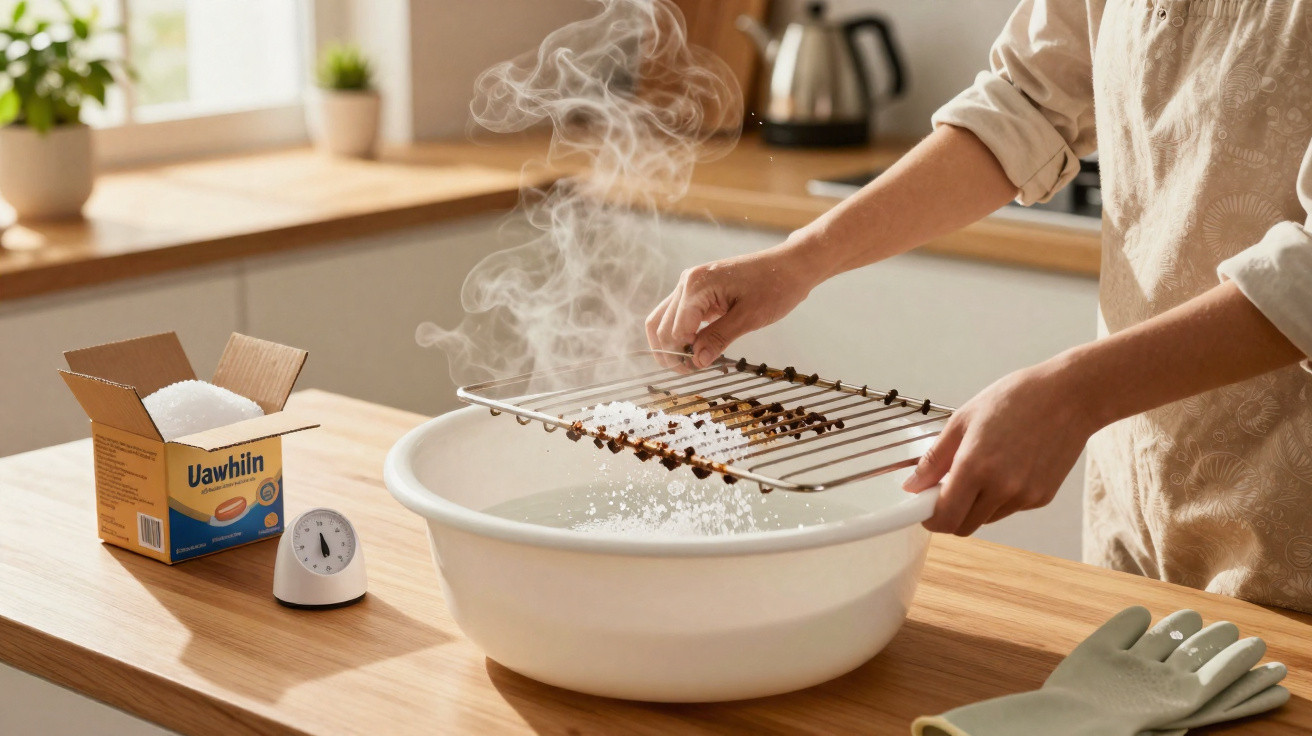Person sprinkling salt over steaming skewers of food above a white basin in a kitchen setting